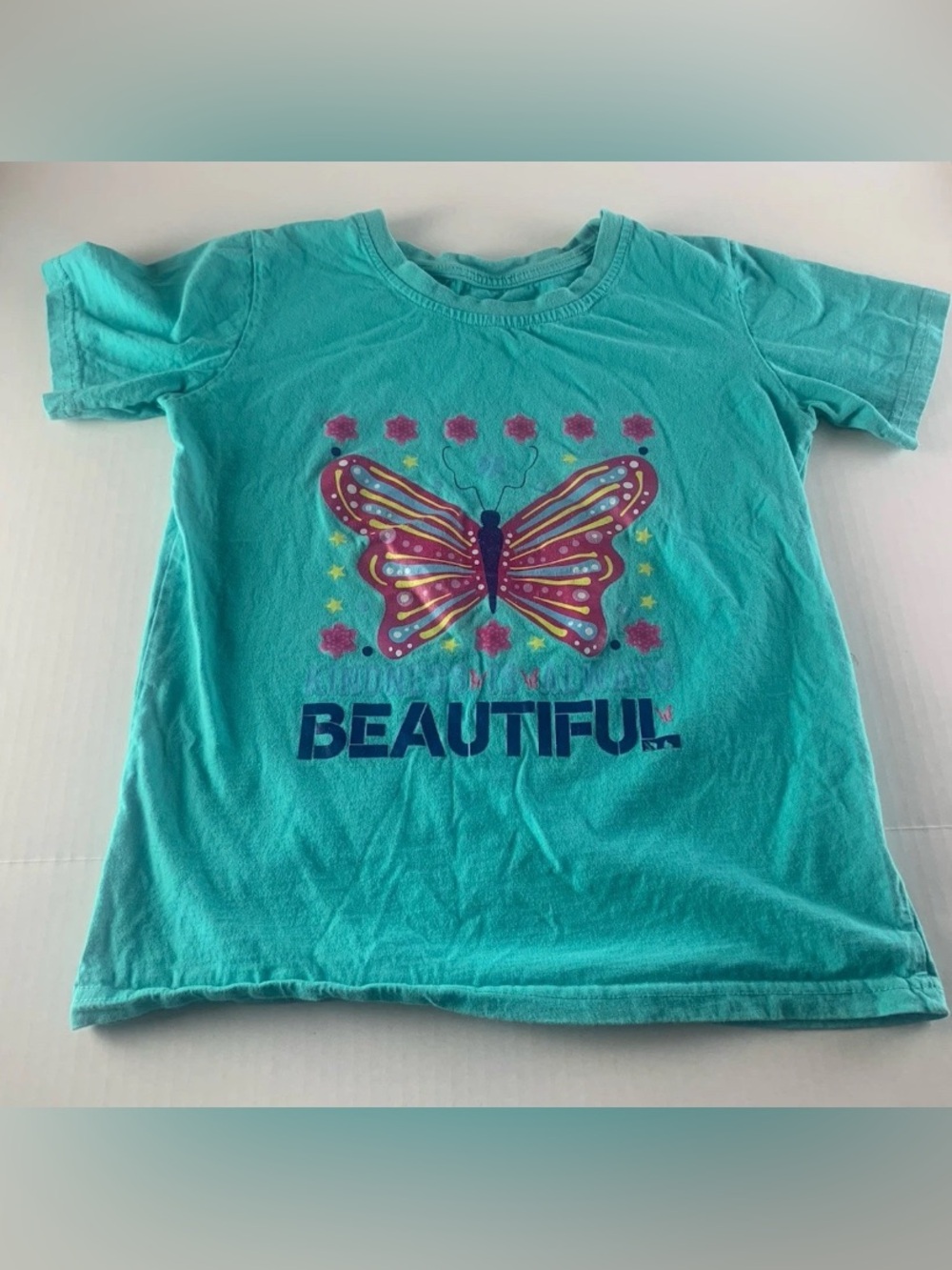 Kids Teal Butterfly 'Beautiful' Graphic Tee